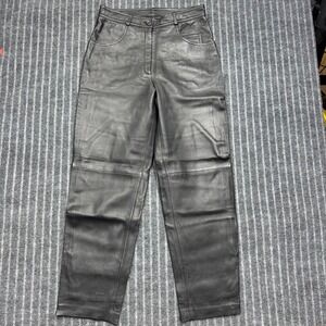 Mardini Womens Genuine Leather Straight Leg Pants 10 Black High Rise Vintage